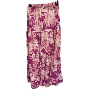 Anthro x Drew Boho Floral Tiered Maxi Skirt & Light & Dark Pinks Small NEW